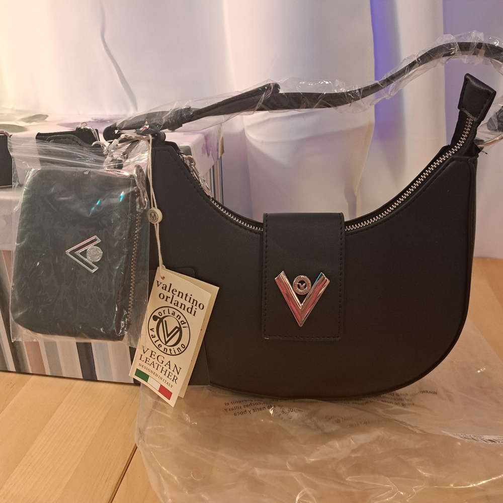 Valentino Orlandi Vegan Black Crossbody bag W/Coin Purse.